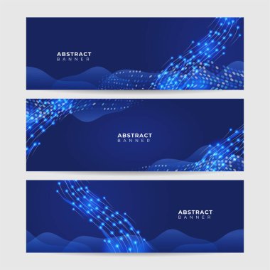 Dalga ağı neon tarzı mavi geniş pankart tasarımı arka plan
