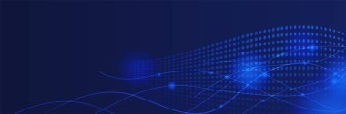 Soyut neon tarzı mavi geniş pankart tasarımı arka plan. Koyu mavi teknolojili, geometrik arka planı olan soyut afiş tasarımı. Vektör illüstrasyonu