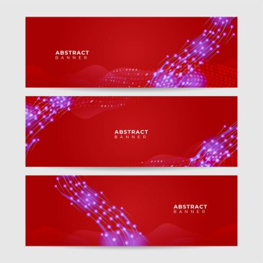 Dalga ağı neon tarzı kırmızı geniş pankart tasarımı arkaplanı