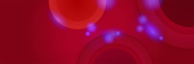 Dijital daire tarzı kırmızı geniş pankart tasarımı arka plan. Koyu kırmızı teknolojili, geometrik arka planı olan soyut afiş tasarımı. Vektör illüstrasyonu