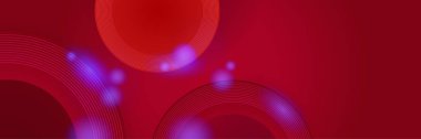 Dijital daire tarzı kırmızı geniş pankart tasarımı arka plan. Koyu kırmızı teknolojili, geometrik arka planı olan soyut afiş tasarımı. Vektör illüstrasyonu