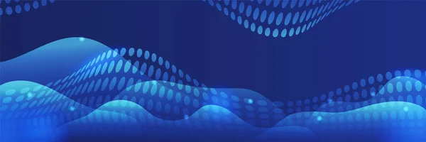 Hullám Hálózati Neon Stílusú Kék Széles Banner Tervezési Háttér Absztrakt — Stock Vector