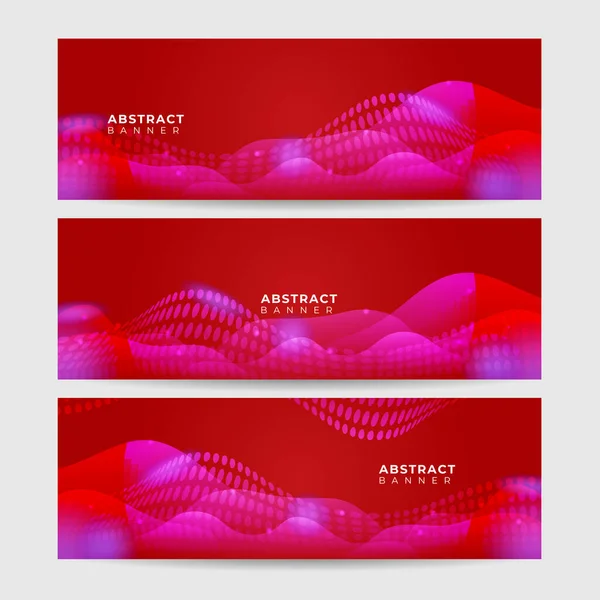 Wave Rete Stile Neon Rosso Ampio Banner Design Sfondo — Vettoriale Stock