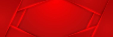 Şirket neon tarzı kırmızı geniş pankart tasarımı arka plan. Koyu kırmızı teknoloji geometrik arkaplan ile soyut 3D pankart tasarımı. Vektör illüstrasyonu