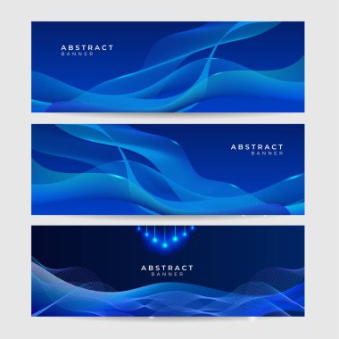 Dalga ağı neon tarzı mavi geniş pankart tasarımı arka plan