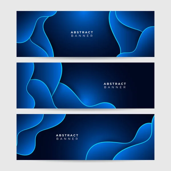 Welle Vernetzung Neon Stil Blau Breit Banner Design Hintergrund — Stockvektor