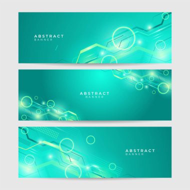 Teknoloji küresel yeşil pankart tasarımı arka plan