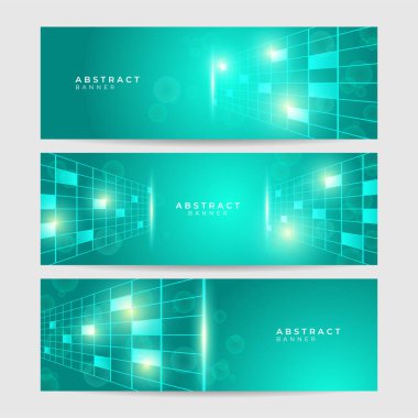 Teknoloji küresel yeşil pankart tasarımı arka plan