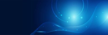 Soyut neon tarzı mavi geniş pankart tasarımı arka plan. Koyu mavi teknoloji geometrik arka planına sahip soyut modern 3D pankart tasarımı. Vektör illüstrasyonu