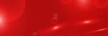 Dijital daire tarzı kırmızı geniş pankart tasarımı arka plan. Koyu kırmızı teknoloji geometrik arkaplanlı soyut üç boyutlu pankart tasarımı. Vektör illüstrasyonu