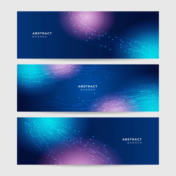 Abstract Neon Style Blue Wide Banner Design Background — Stock Vector