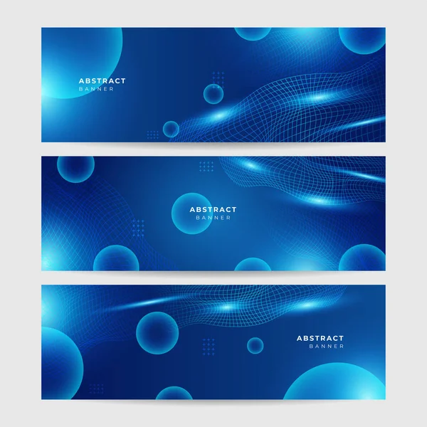 Digital Cerchio Stile Blu Ampio Banner Design Sfondo — Vettoriale Stock