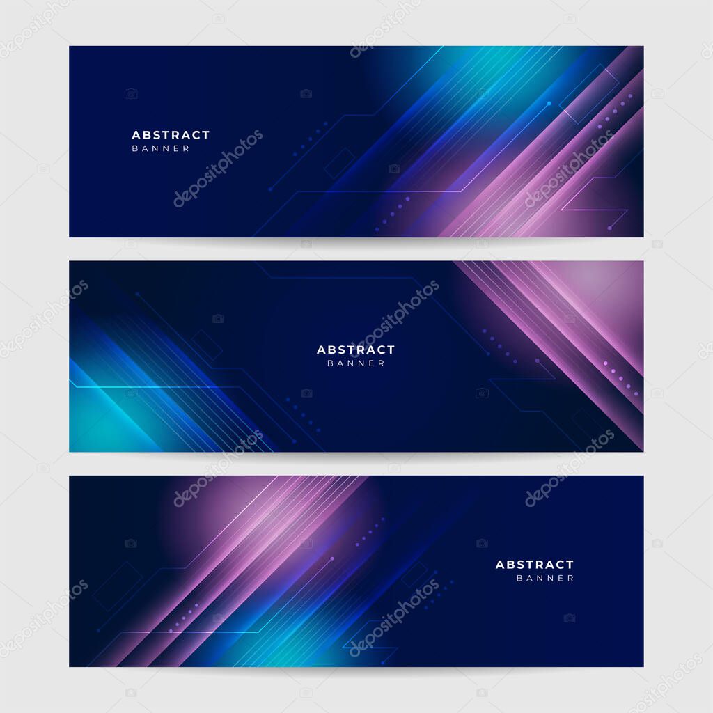 Networking abstract neon style blue wide banner design background