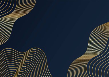 Modern lüks siyah ve altın renkli soyut bir arkaplan. Soyut dekorasyon, altın desen, üç boyutlu vektör çizimi. Siyah altın dalgalar şablonu kaplar, geometrik şekiller, modern minimal bayrak.