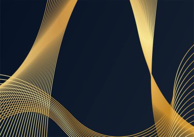 Modern lüks siyah ve altın renkli soyut bir arkaplan. Soyut dekorasyon, altın desen, üç boyutlu vektör çizimi. Siyah altın dalgalar şablonu kaplar, geometrik şekiller, modern minimal bayrak.