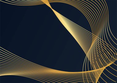 Modern lüks siyah ve altın renkli soyut bir arkaplan. Soyut dekorasyon, altın desen, üç boyutlu vektör çizimi. Siyah altın dalgalar şablonu kaplar, geometrik şekiller, modern minimal bayrak.