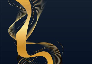 Lüks siyah altın dalga arkaplanı. Soyut dekorasyon, altın desenli vektör çizimi. Siyah ve altın dalgalar arka plan şablonu, geometrik şekiller, modern minimal bayrak.