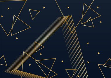 Modern lüks siyah ve altın renkli soyut bir arkaplan. Soyut dekorasyon, altın desen, üç boyutlu vektör çizimi. Siyah altın dalgalar şablonu kaplar, geometrik şekiller, modern minimal bayrak.