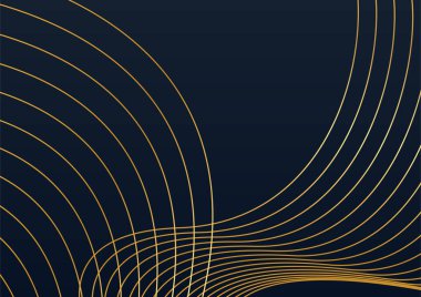 Modern lüks siyah ve altın renkli soyut bir arkaplan. Soyut dekorasyon, altın desen, üç boyutlu vektör çizimi. Siyah altın dalgalar şablonu kaplar, geometrik şekiller, modern minimal bayrak.