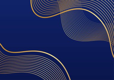 Soyut çizgi altın mavi kapak tasarımı arka plan