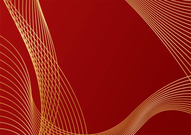 Modern lüks kırmızı ve altın soyut dalga arka plan pankartı. Soyut kırmızı ve altın çizgiler arkaplanı