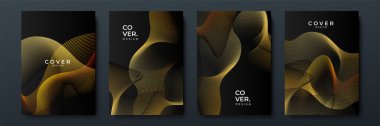 Modern lüks siyah ve altın çizgiler soyut arkaplanı kapsıyor. Modern siyah çizgili kapak tasarımı. Lüks yaratıcı altın dinamik diyagonal dalga modeli davetiye, düğün, kartvizit için