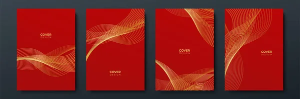Modernes Rotes Und Goldenes Einband Designset Luxus Wellenmuster Mit Goldener — Stockvektor