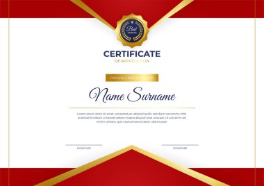 Altın rozetli ve sınır çizgili modern iş kırmızı ve altın sertifikası