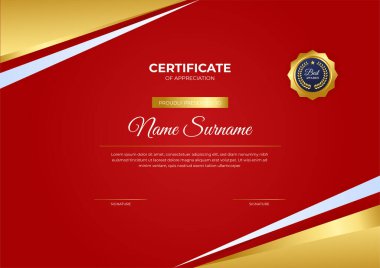 Altın rozetli ve sınır çizgili modern iş kırmızı ve altın sertifikası