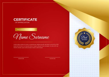 Altın rozetli ve sınır çizgili modern iş kırmızı ve altın sertifikası