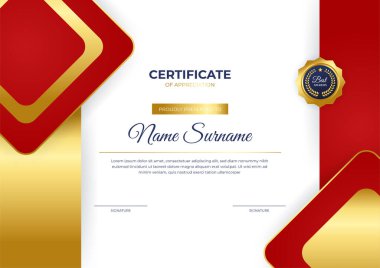 Altın rozetli ve sınır çizgili modern iş kırmızı ve altın sertifikası
