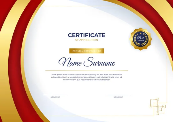 Nowoczesny Biznes Czerwony Złoty Certyfikat Osiągnięcia Szablon Złotą Odznaką Granicą — Wektor stockowy