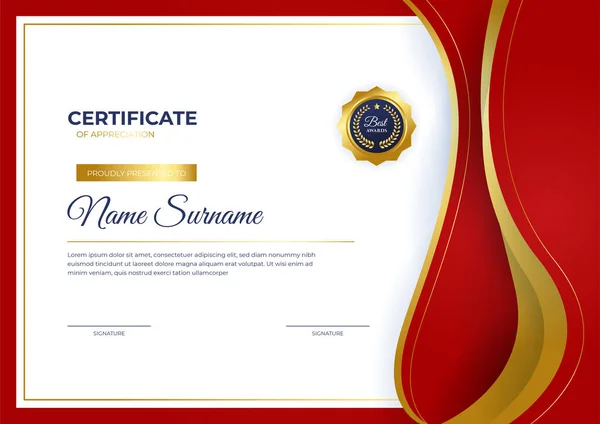 Современный Бизнес Красный Золотой Сертификат Достижения Шаблон Золотым Значком Границы — стоковый вектор