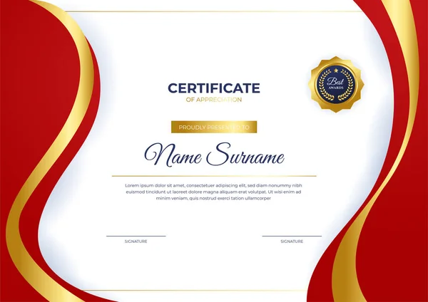 Nowoczesny Biznes Czerwony Złoty Certyfikat Osiągnięcia Szablon Złotą Odznaką Granicą — Wektor stockowy