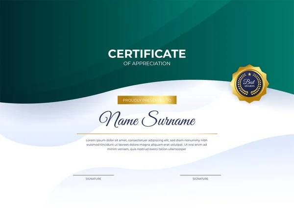 Professional Golden Green Certificate Design Template — Stock Vector