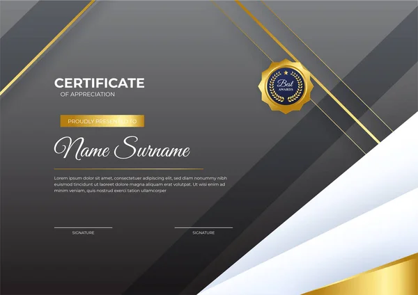Сучасний Бізнес Чорно Білий Золотий Сертифікат Шаблону Досягнень Золотим Значком — стоковий вектор