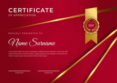 Altın rozetli ve sınır çizgili modern iş kırmızı ve altın sertifikası