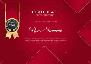 Altın rozetli ve sınır çizgili modern iş kırmızı ve altın sertifikası