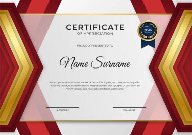 Altın rozetli ve sınır çizgili modern iş kırmızı ve altın sertifikası