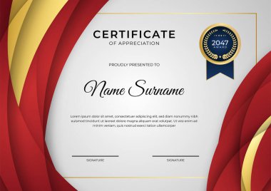 Altın rozetli ve sınır çizgili modern iş kırmızı ve altın sertifikası