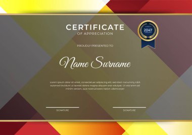 Altın rozetli ve sınır çizgili modern iş kırmızı ve altın sertifikası