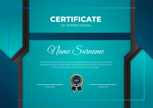 Современный Синий Бизнес Сертификат Шаблон Фона Золотым Значком Границы — стоковый вектор