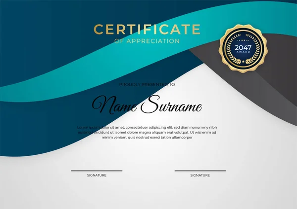 Современный Синий Бизнес Сертификат Шаблон Фона Золотым Значком Границы — стоковый вектор