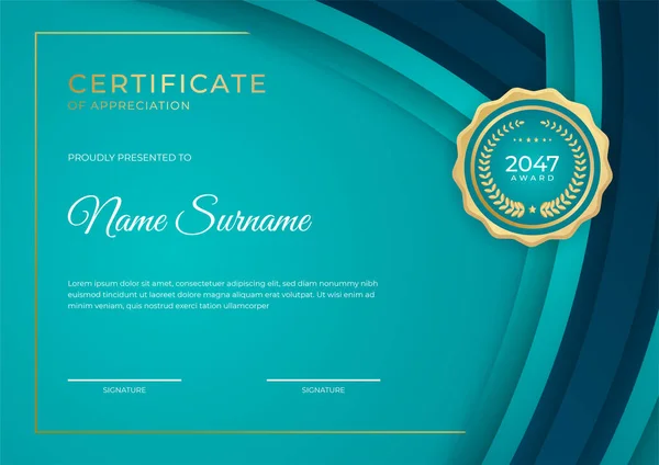 Modern Blue Business Certificate Template Background Gold Badge Border — Stock Vector
