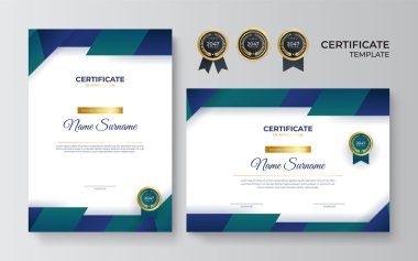 Modern mavi sertifika şablonu ve sınır, ödül, diploma ve baskı için. Profesyonel iş mavi sertifika tasarım şablonu