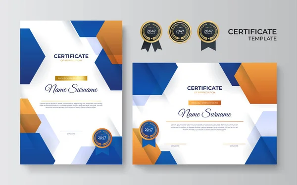 Modèle Certificat Bleu Moderne Frontière Pour Attribution Diplôme Impression Modèle — Image vectorielle