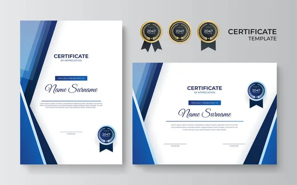 Modèle Certificat Bleu Moderne Frontière Pour Attribution Diplôme Impression Modèle — Image vectorielle