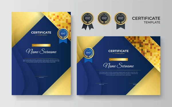 现代蓝色证书模板和边框 用于奖励 文凭和印刷 专业金蓝色证书设计模板 — 图库矢量图片