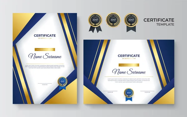Modern Kék Tanúsítvány Sablonja Határa Odaítéléshez Diplomához Nyomtatáshoz Szakmai Golden — Stock Vector