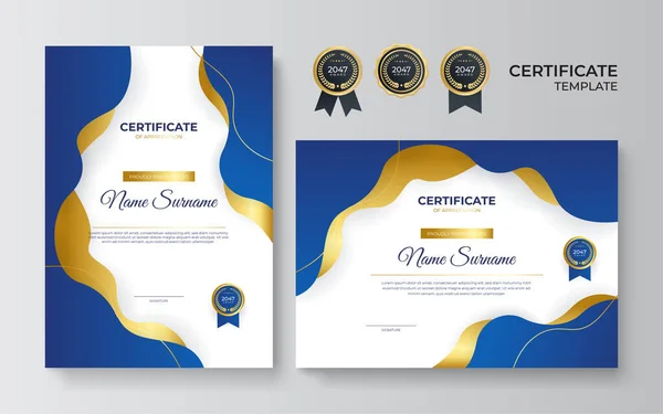 Nowoczesny Niebieski Wzór Certyfikatu Granicy Nagrody Dyplom Drukowania Nowoczesny Wzór — Wektor stockowy